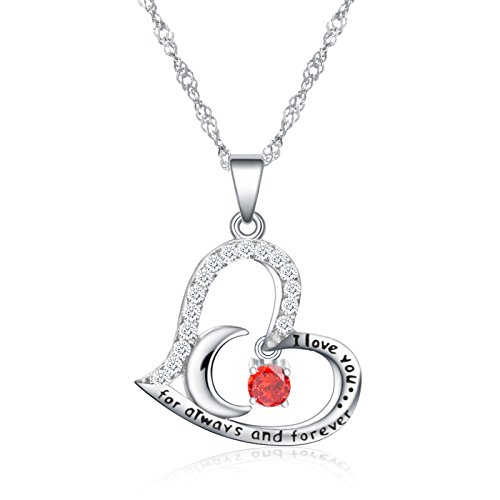I Love You For Always and Forever Heart Birthstone Moon Necklace Jewelry Gift for Women Girls Wife Girlfriend Mom Daughter Sister Friend Niece