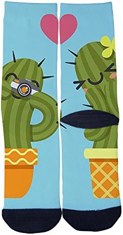 VariClouds Men's Women's Custom Loving Couple of Cactus Creative Casual Fashion Crew Socks Black