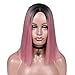 WIGER Ombre Wig Black to Pink Wig Short Straight Bob Cut Wig Middle Part Synthetic Cosplay Daily Party Pink Wigs for Women Girls