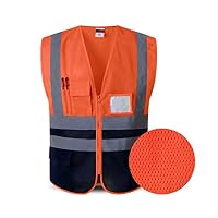 MLX Reflective Vest, Breathable Safety Vest Multi-Pocket Construction Construction Reflective Clothing/Night Riding Safety Clothing (Color : Fluorescent Orange, Size : XXL)