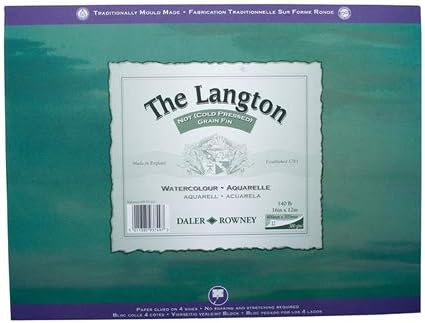 Daler-Rowney The Langton Watercolour Paper, Cold Pressed, 300 gsm, 140lb, Pad, Glued 4 Sides, 14 x 10in, 35.6 x 25.4 cm