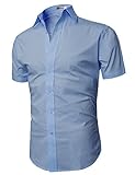 H2H Men's Wrinkle Free Slim Fit Button-down Short Sleeve Shirt