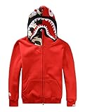 CLJJ7 Men's Shark Printed Hooded Sweatshirt (Large, Red)