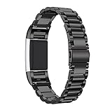 Fitbit Charge 2 Band, CHC Stainless Steel Metal Bracelet Adjustable Replacement Wristband with Push Button Fold-Over Clasp for Fitbit Charge 2 HR Fitness Tracker (Black)