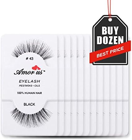 amorus12 Pairs Multipack #205 False Eyelashes Dozen Set 100% Natural Hair Black Handmade Comfortable Reusable Fake Lashes Pack