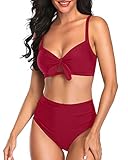 Tempt Me Women Red Two Piece Swimsuits High Waisted