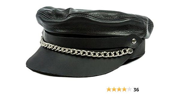 Genuine Leather Biker Cap with Chain 