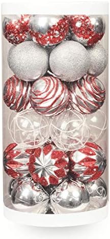 ChristmasExp 30ct Christmas Ball Ornaments Shatterproof Painting & Glitering Christmas Decorations Tree Balls Holiday Xmas Party Decoration Tree Ornaments 2.36โ (Silver)