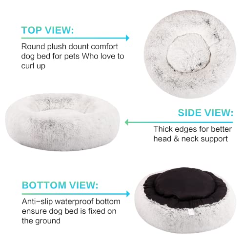 SAVFOX Plush Calming Dog Beds, Donut Dog Bed for Small Dogs, Medium