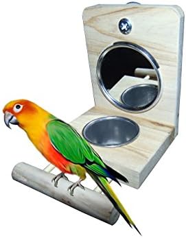 Qin ChenChen Durable and Natural Wooden Bird Mirror With Perch