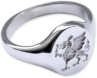 QUALITY UK Sterling Silver 14 X 12mm Welsh Dragon Crest Signet Ring Approx 8.1g Size H to Z