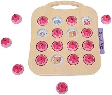 Zerodis Memory Matching Chess Toy, Wooden Pairing Puzzle Game Playset, 6 Big Patterned Cards, Pink, Ages 3-6 - Image 4