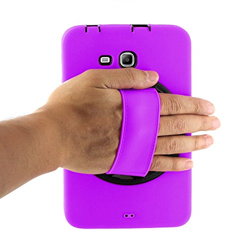 Samsung Tab 3 LITE Case KIQ Heavy Duty Hybrid Silicone Handstrap with Kickstand Cover For Samsung Galaxy Tab 3 Lite 7.0 [SM-T110 / E Lite SM-T113 7-Inch Tablet] - (Purple)