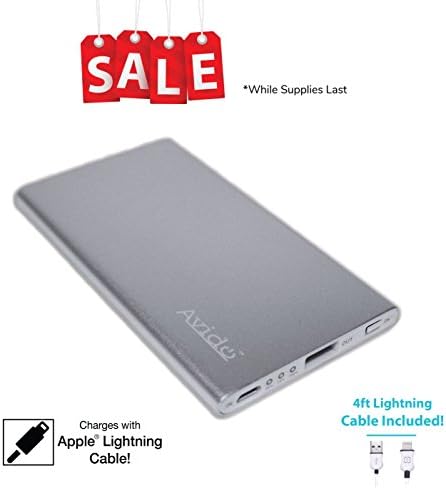 Avido World's Thinnest [Charge with Apple Lightning Cable] 4000mAh 2.1Amp Output Portable Power Bank/External USB Battery for iPhone X, 8, 8 Plus and More - 4ft MFi Lightning Cable Included