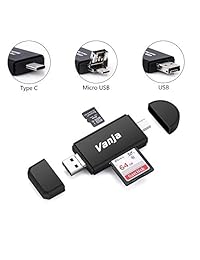 Vanja adaptador tipo C micro USB y USB 2.0, lector portátil de tarjeta de memoria para tarjetas SDXC, SDHC, SD, MMC, RS-MMC, Micro SDXC, Micro SD, Micro SDHC, y UHS-I., Negro - lector de tarjetas tipo c