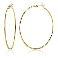 OwMell Large Stainless Hoop Earrings Clip On Earrings Non Piercing Earrings for Women (Gold 7cm)