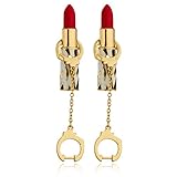 Goldtone Multicolored Red Lipstick and Dangling Handcuff Stud Earrings