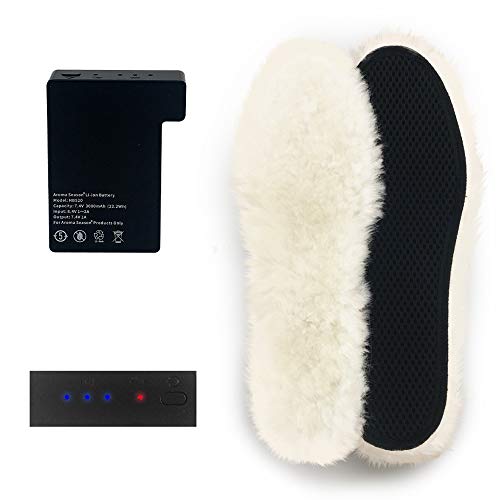 Aroma Season Electric Heated Insoles with Wool Foot Warmer for Cold Feet Winter Outdoor Hiking Skiing Fishing Hunting, for Men and Women (Men 10~11)