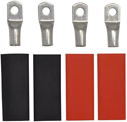 4 Pack - 1/0 Guage - 5/16" Ring - Tinned Copper Marine Battery Welding Lug Terminal Connectors - Dual Wall Adhesive Heat Shrink Included