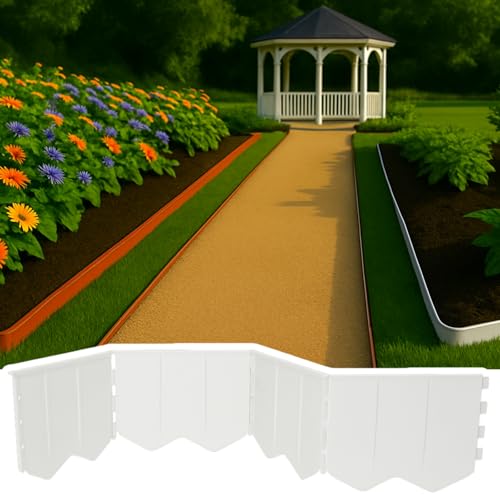 GARDENIX Easy to Install Lawn Edging Light Grey Plastic 10.3 m - Flower Bed Edging Without Digging - Flower Bed Border Plastic Made of Recycled Material - Flexible and Durable, Made in the EU