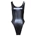 YiZYiF Women's One Piece Bodysuit Leotard Faux Leather Swimsuit Black