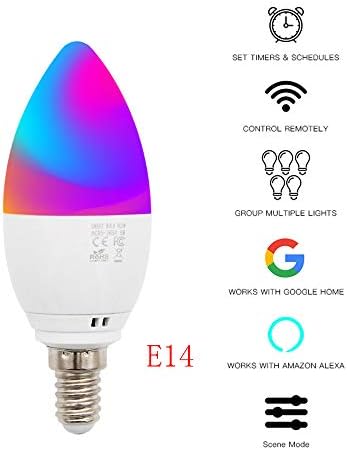 Yutang Smart led WiFi Candle Bulb,e14 e27 RGB Bulb 5w Compatible with Alexa/Google Home/ifttt Smart Speaker Voice Control (E14)