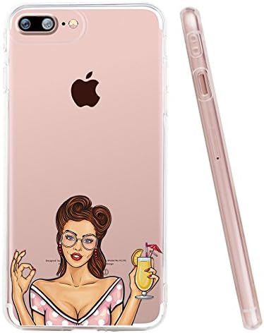 iPhone 8 Plus Case, iPhone 7 Plus Case, Beatuiphone Clear Soft Flexible Fit Vintage Art Sexy Lady Juicy Cover with Cartoon Summer Drinks Floral Print Pattern- Juice