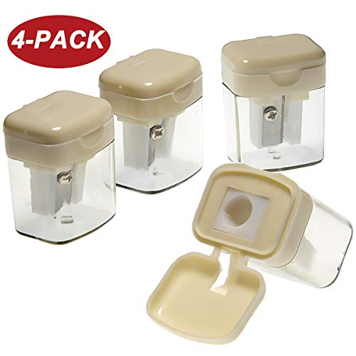 WEKOIL Dual Metal Blade Sharpener with Waste Container Catching Shavings Regular Pencils Graphic Pencil for Students Teachers School Home Office,Pack of 4,Beige