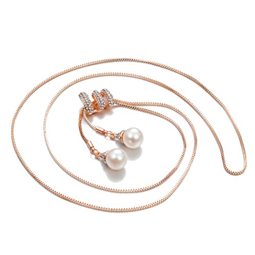 Women Girls Long Sweater Chain Pendant Statement Necklace Cuekondy Fashion Charm Crystal Spiral Pearls Jewelry (Rose Gold)