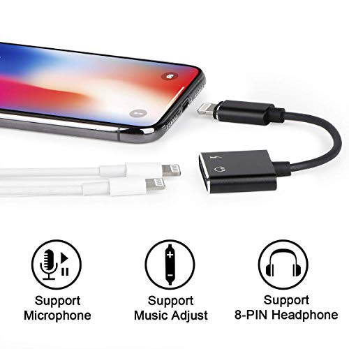 3.5 mm Jack Headphone Adapter for iPhone Xs/Xs Max/XR/ 8/8 Plus / 7/7 Plus for iPhone Dongle Aux 2 in 1 Accessories Splitter Adaptor Charger Cables & Audio Connector Support All iOS Systems - Black - Thumbnail 4