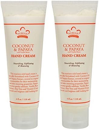 Nubian Coconut and Papaya Hand Cream (Pack of 2) With Vanilla Beans and Coconut Oil, 4 fl. oz. Each