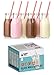 Premium Vials, 11 Oz Glass Milk Bottle Set of 12 - Includes Reusable White Lids and Straws (12)