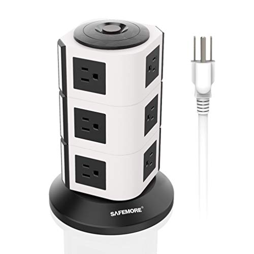Power Strip Tower SAFEMORE Surge Protector Desktop Charger Station 12 Outlets Multiple Plug Outlet 110V-250V (6.5ft / 2M Long Power Cord) for Small Home, Kitchen and Office Appliance -White +Black - Thumbnail 6