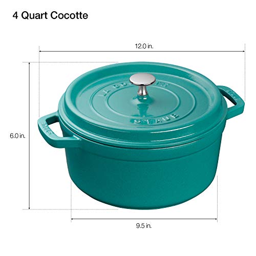 Staub Cast Iron 4qt Round Cocotte Turquoise, Made in France The Home Kitchen Store