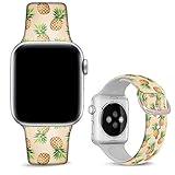 DOO UC Floral Bands Compatible with iWatch 38mm/40mm,Gold Pineapple Silicone Fadeless Pattern Printed Replacement Bands for A pple Watch Series 4/3/2/1, M/L for Women/Men