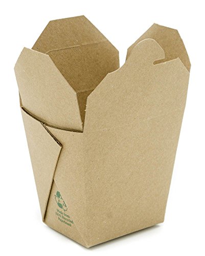 Takeout Food Container Boxes - Microwavable - Pint 16 oz - Pack of 25 - Disposable - Recyclable - Easy Fold and Close Chinese Box - Kraft Brown