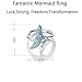 Statement Rings for Women Blue Diamond Mermaid Rings 925 Sterling Silver Adjustable 18K White Gold Plated Cubic Zirconia Sapphire Gemstone Teen Girls Fashion