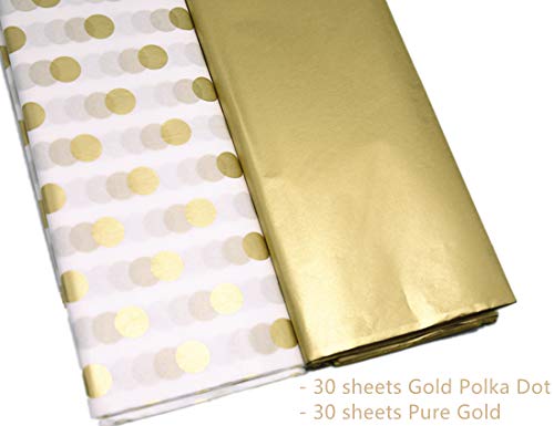 image for UNIQOOO 60 Sheets Premium Metallic Gold & Gold Polka Dot Tissue Gift W