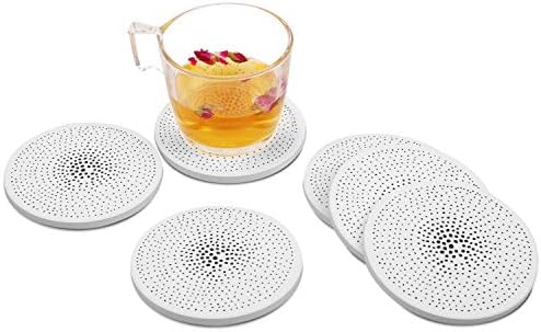 Suzzam Drinks Coasters,4 Pack Absorbent Coasters with Cork Backing Thristystone Coasters Ceramic Cork Coasters Set for Home Office Décor (Little Spot)