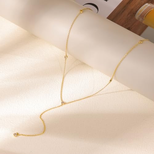 Fwlisesa Gold Necklace for Women, Dainty Gold Long Necklaces 14k Gold Plated Prom Lariat Necklace Cute Choker Necklaces for Women Trendy Stuff Fashion Costume Gold Accessories Christmas Jewelry Gifts