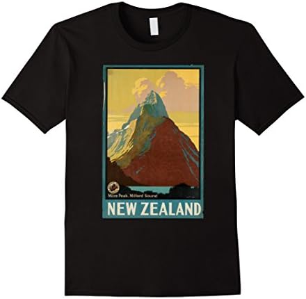 Mens Vintage New Zealand Mitre Peak Mountain T Shirt Large Black