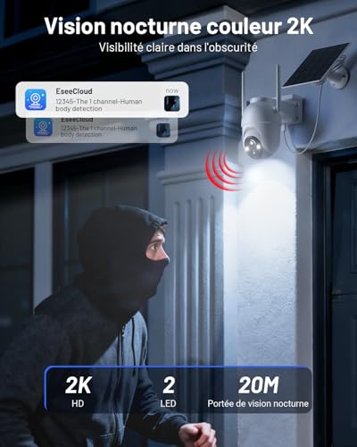 BOOPEX 2K Outdoor Surveillance Camera with Solar Battery, 2 Camera Kit with Base Station, 360° PTZ Wireless Camera with 32G Local Memory, No Charge, AI Detection, Vision