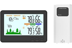 Wireless Weather Station with Indoor/Outdoor Thermometer and Hygrometer, LCD Color Display, 433MHz, 328 ft Range, IP44 Outdoo