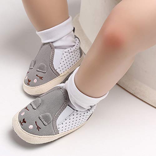 NUWFOR Infant Newborn Baby Girls Prewalker Soft Sole Cartoon Animal Single Shoes(Gray,6~12 Month)
