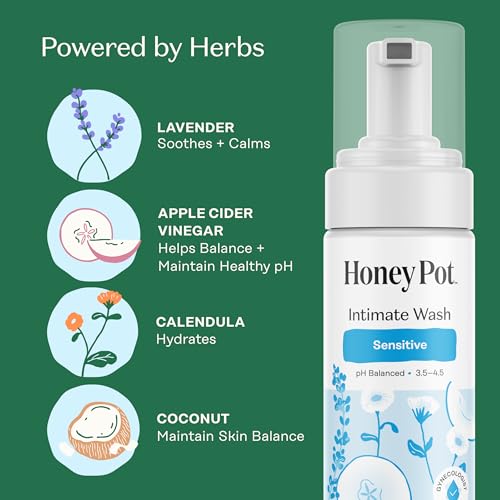The Honey Pot Company - Feminine Wash - Sensitive - pH Balanced, Herbal Infused Plant-Based Feminine Care for Sensitive Skin - Daily Intimate Cleanser for Women - 5.51 Fl Oz