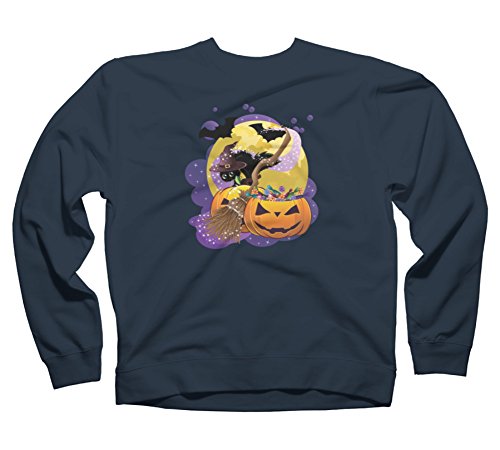 Halloween Black Cat Men's 2X-Large Navy Graphic Crew Sweatshirt