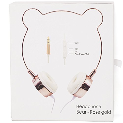 Lux Accessories Rose Gold Bear Ears Headphones Wire Frame Headset w Microphone Lux Accessories Rose Gold Bear Ears Headphones Wire Frame Headset w Microphone