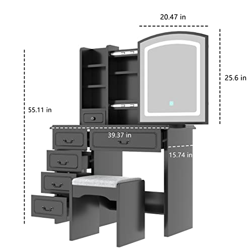 55" Vanity Desk Set with Sliding Lighted Mirror, Makeup Dressing Vanity