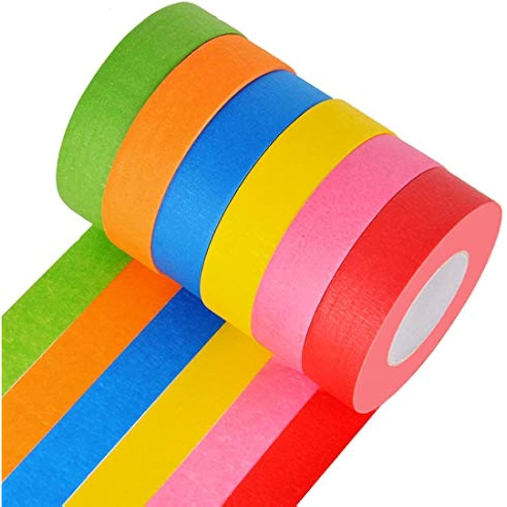 Bright Colored Masking Tape,6 Pack 1 Inch 22 Yard Rolls Board Line