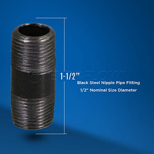 Everflow Supplies NPBL1215-10, Steel Nipple Pipe, Build Vintage DIY Furniture With Pre Cut Industrial Iron Pipe, Threaded Malleable Pipe  1/2" x 1-1/2" Black ( Pack Of 10) - Thumbnail 5